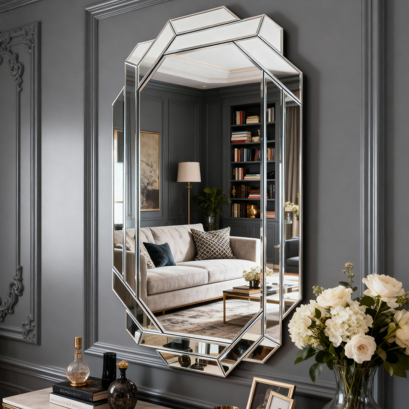 Large Frameless Beveled Wall Mirror 35.8" x 23.8