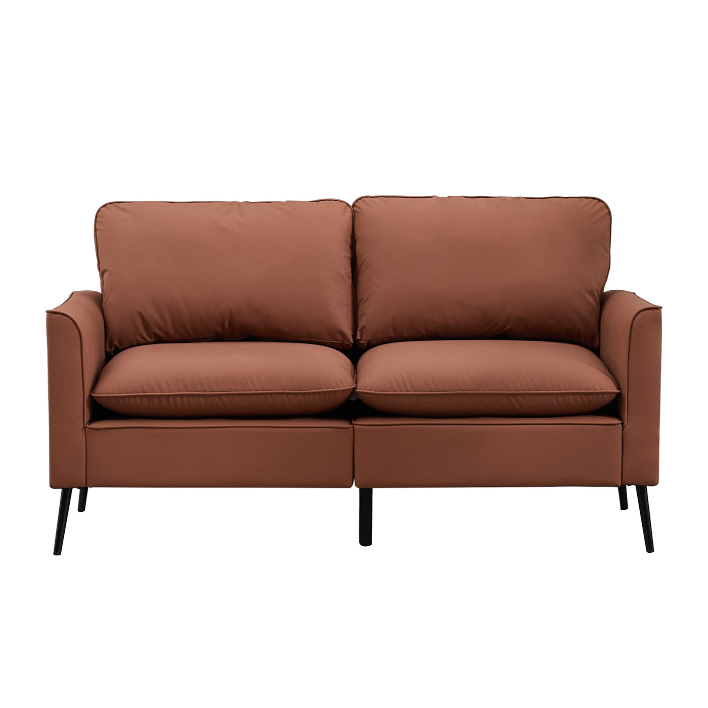 TS Nordic Retro Brown Leather Loveseat Chair with Overstuffed Pillows