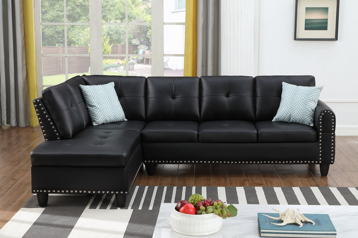 Faux Leather Sectional Sofa Black 98"