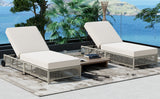 Outdoor Chaise Lounge Chair Wicker Adjustable Recline Beige/Creamy White