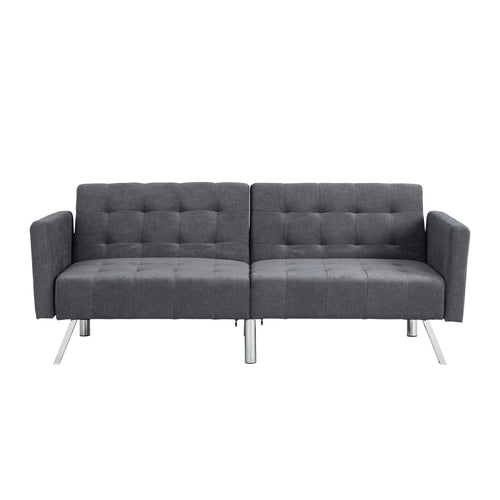 Dark Grey Linen Convertible Folding Sofa Bed with Armrests