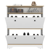 Shoe Rack - Light Oak & White - Two Extendable Shelves & Top