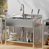 Stainless Steel Utility Sink, 38.4" Freestanding Single Bowl Laundry Sink