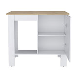 Kitchen Island 35"H - Storage Cabinet - Open Shelf - White/Macadamia
