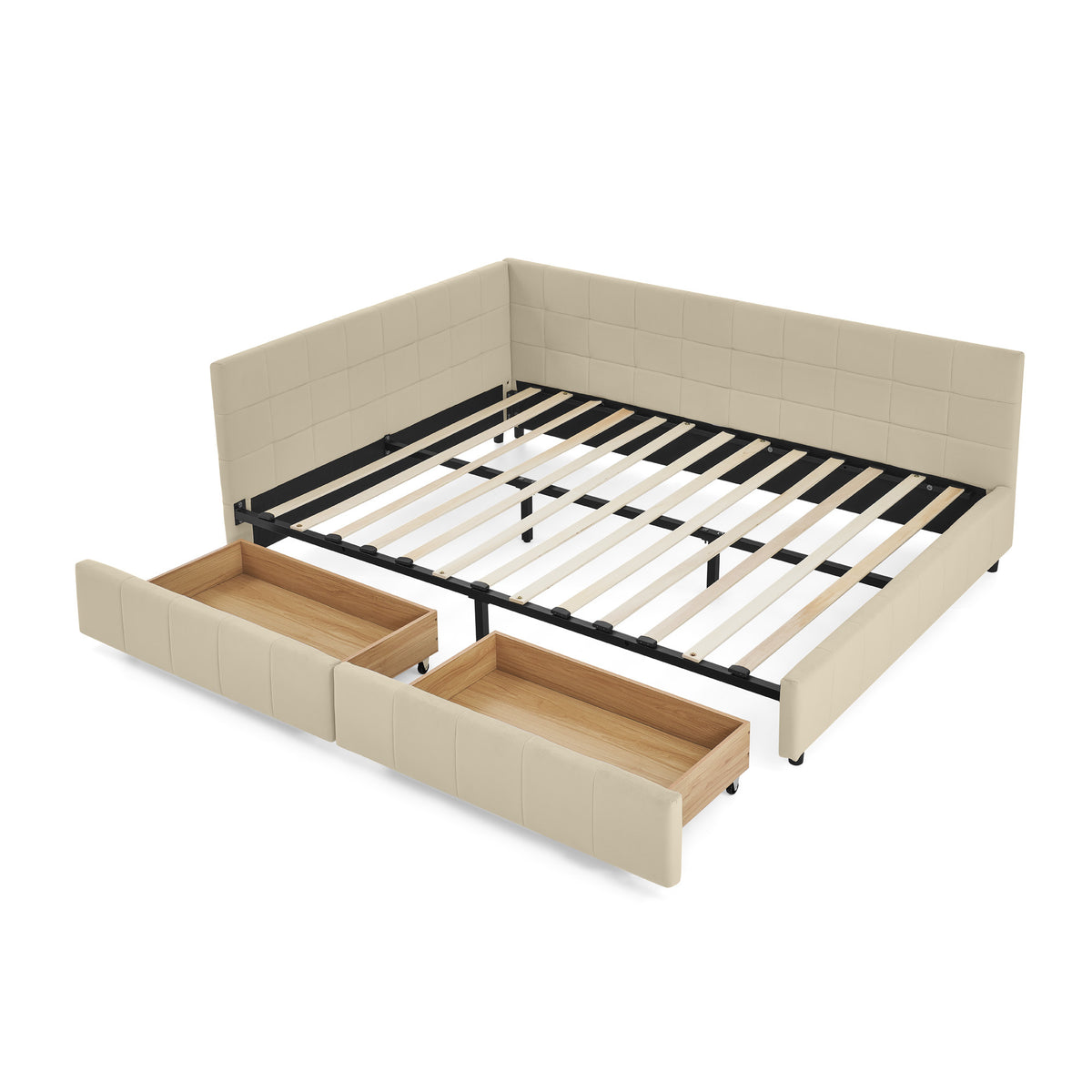 Queen Upholstered Platform Bed Beige