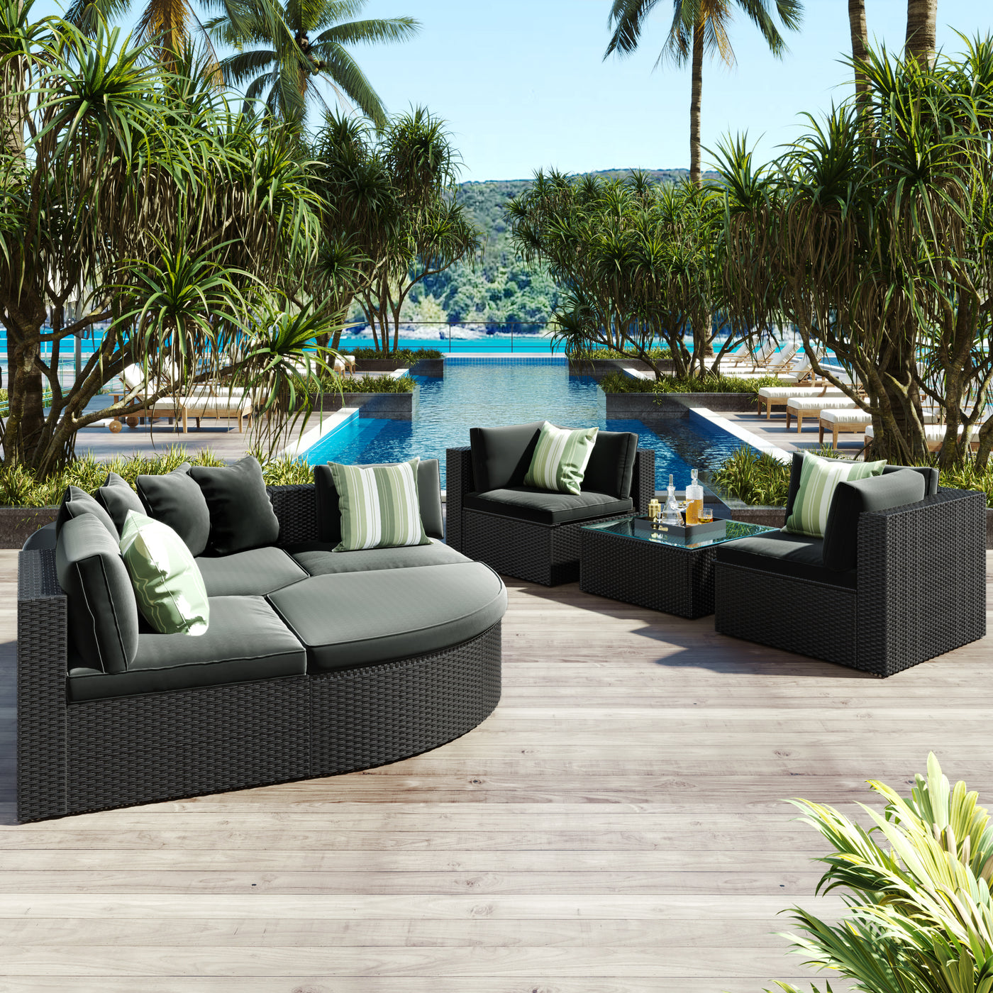 7-Piece Outdoor Wicker Sofa Set with Gray Cushions