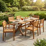 7 Pieces Acacia Wood Outdoor Dining Set s,Modern 6 Chairs  1 Large Table,Dining Furniture Set for Lawn, Backyard, Garden Deck,Poolside,Teak