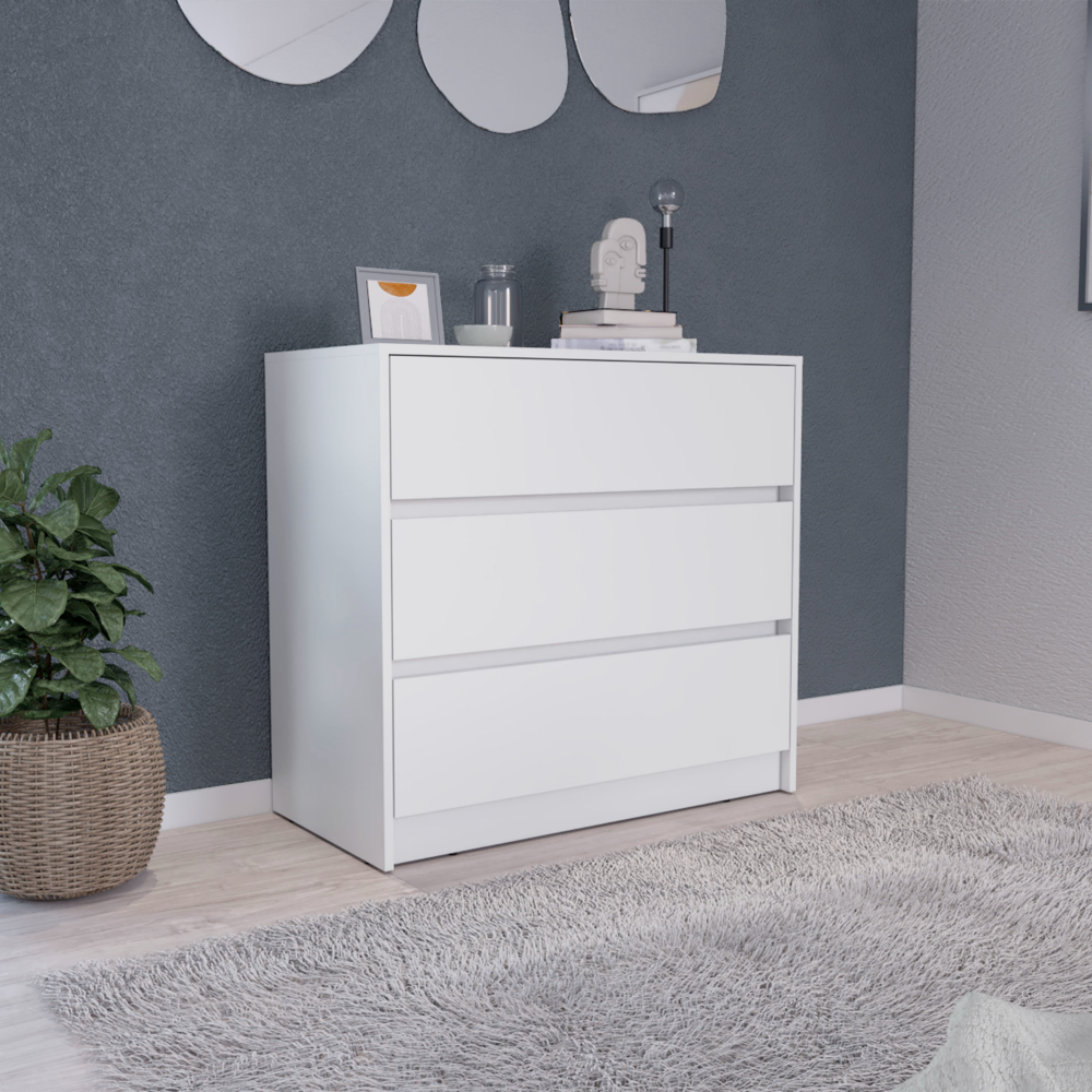 White Three Drawer Dresser with Pull Out Mechanism