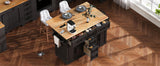 K&K 56.5'' Kitchen Island with Drop Leaf, Power Outlet, Embossed Vertical Stripe