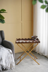 Brown MDF Side Table with Swan Motif Iron Base 23.5x15.5x24