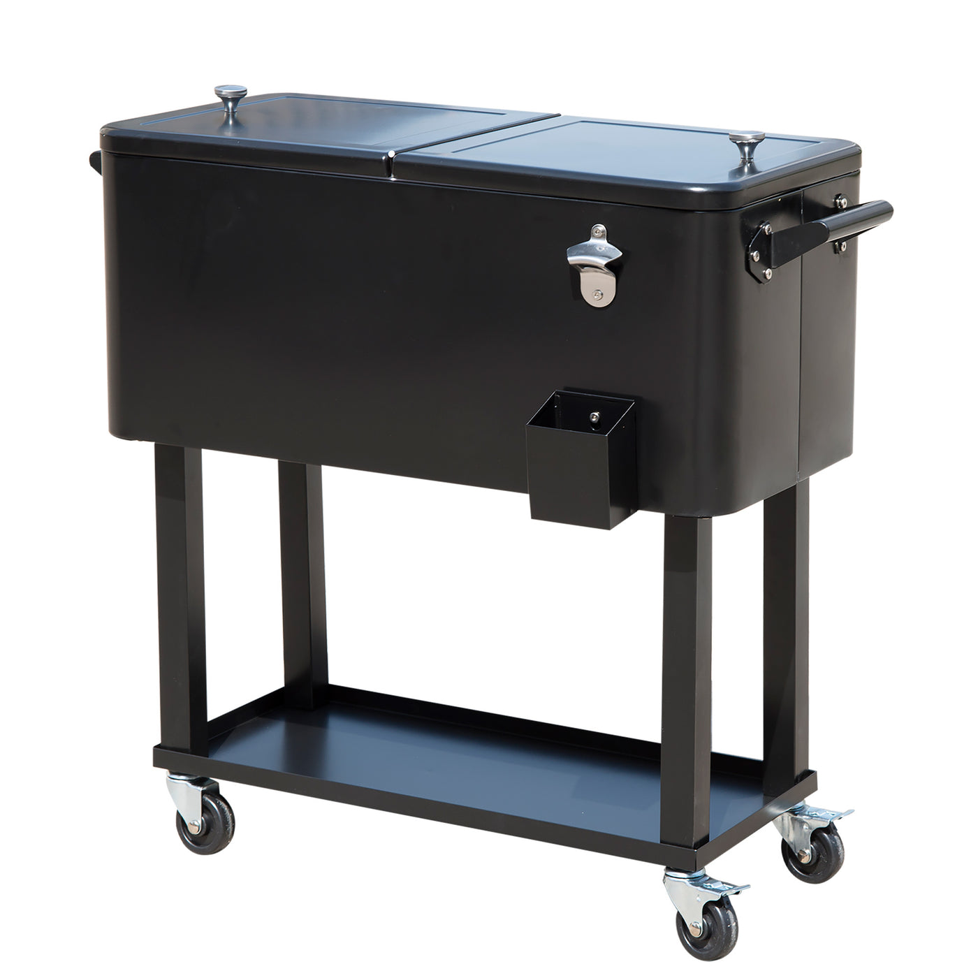 80 QT Rolling Ice Chest Cooler Cart on Wheels Black