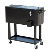 80 QT Rolling Ice Chest Cooler Cart on Wheels Black