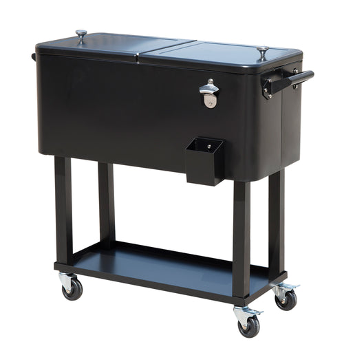 80 QT Rolling Ice Chest Cooler Cart on Wheels Black