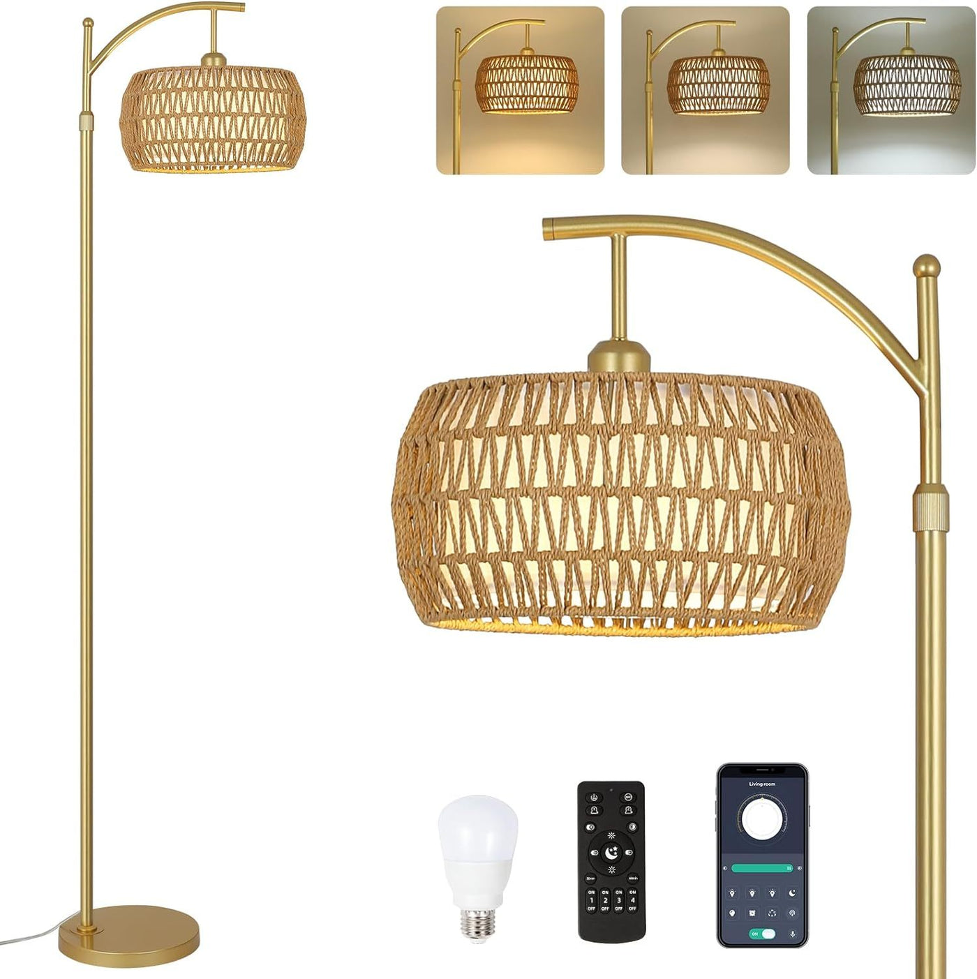 Arc Floor Lamp LED Dimmable Remote 3 Color Temperatures