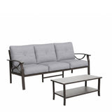 Outdoor Patio Set Steel Khaki 2 Piece 3 Seat Sofa 4 in Cushions Coffee Table