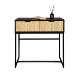 Modern Matte Black Console Table w/ Chevron Wood Drawers
