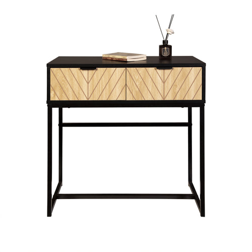 Modern Matte Black Console Table w/ Chevron Wood Drawers