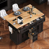 K&K 56.5'' Kitchen Island with Drop Leaf, Power Outlet, Embossed Vertical Stripe