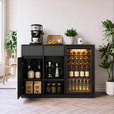 51.2' Modern Fluted Bar Cabinet with Fridge Compartment(Fridge Not Included, Adj