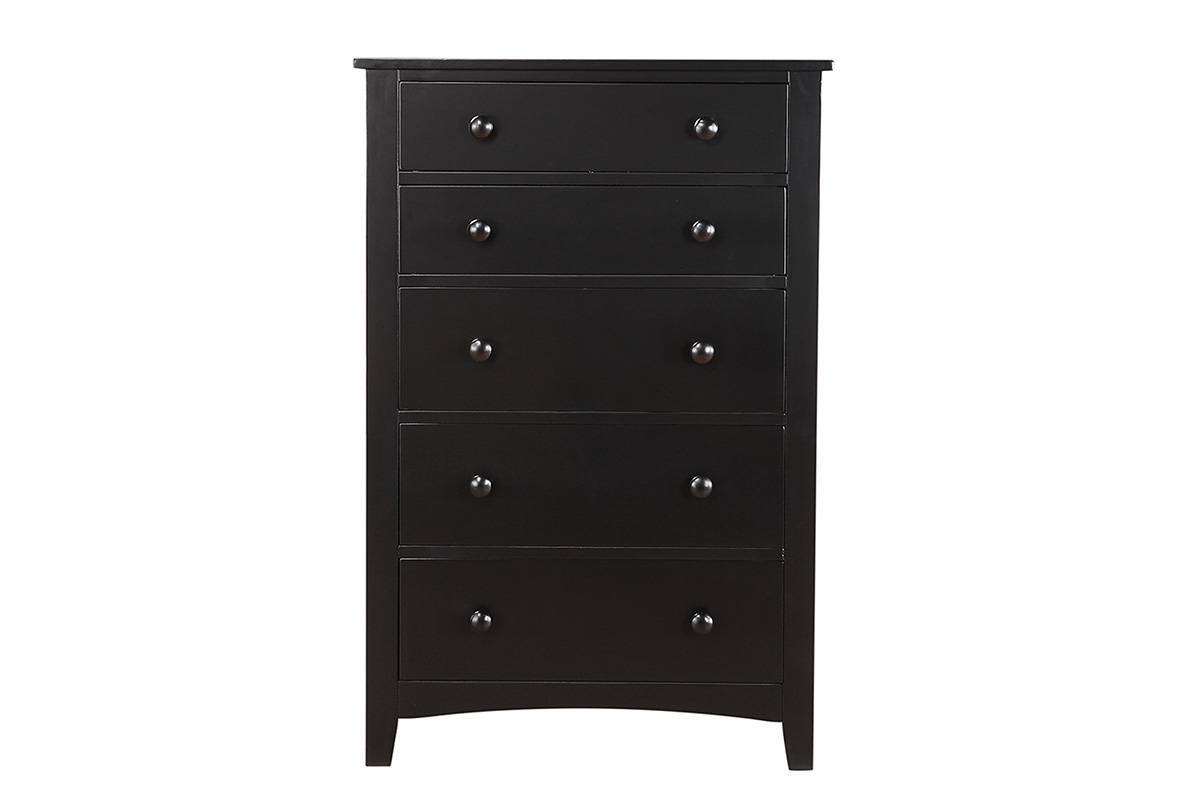 Black 5 Drawer Tall Chest of Drawers Pine Veneer Bedroom