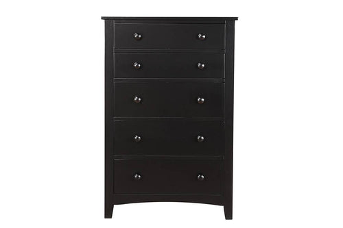 Black 5 Drawer Tall Chest of Drawers Pine Veneer Bedroom