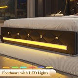 Full Upholstered Platform Bed with Headboard Black