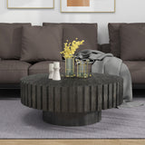 Modern Minimalist 31.4" Round Black Coffee Table Natural Wood