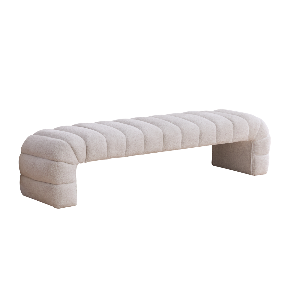 Modern Upholstered Armless Bed Bench, Channel Tufted Couch Daybed Chaise, Ivory