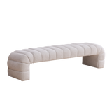Modern Upholstered Armless Bed Bench, Channel Tufted Couch Daybed Chaise, Ivory