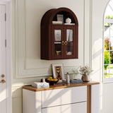 Wall Mounted Arched Glass Door Cabinet with Light and Shelves