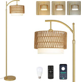 Modern Gold Arc Floor Lamp with Remote, Dimmable LED, 3 Colors