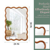 Yellowish Brown 24'x36' Wavy Rectangle Solid Wood Frame Decorative Mirror,For Be