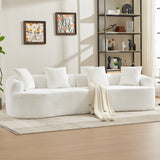 Sofa Curved Chenille Beige Deep Seat 3 Pillows No Assembly 110 In 300 LB