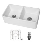 White Farmhouse Sink 33 Inch Double Bowl Apron Front Ceramic Kitchen Sink 50/50