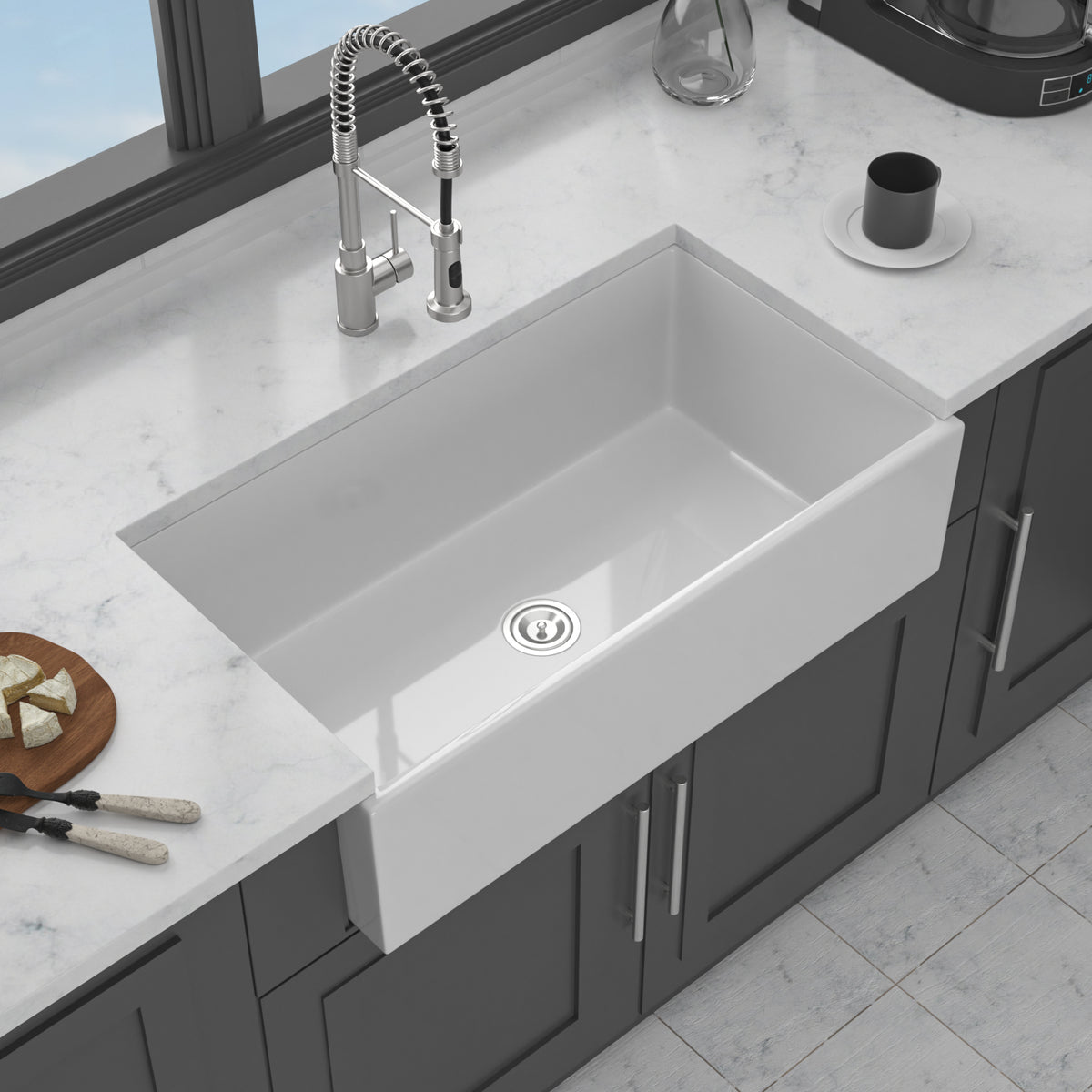 36" White Farmhouse Sink - 36 x 20 x 10 inch Kitchen Sink Apron-front White