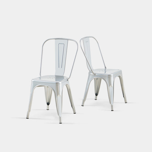 Set of 2 Silver Industrial Metal Dining Chairs 18" Seat Height