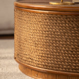 Round Engineered Wood Coffee Table with Storage Natural