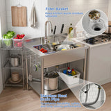 Stainless Steel Utility Sink, 38.4" Freestanding Single Bowl Laundry Sink