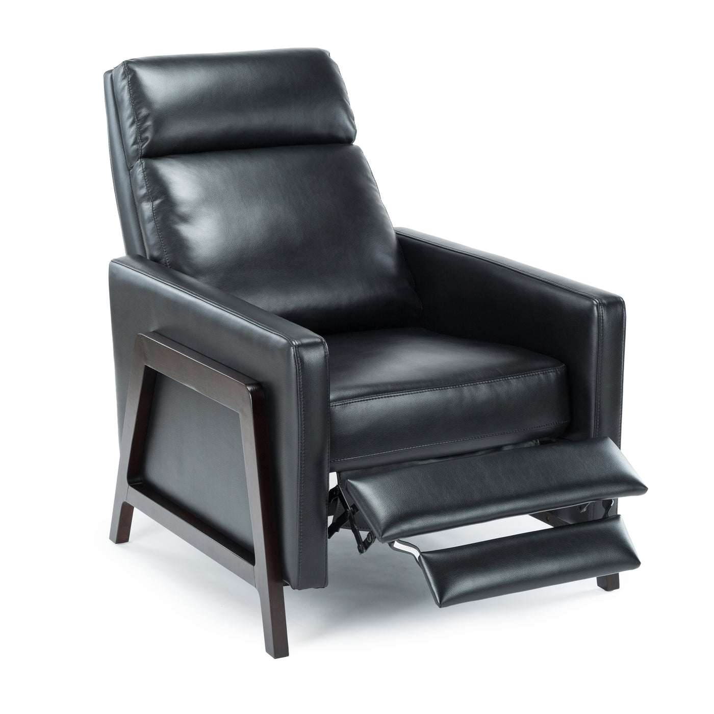 Madeline Mid-Century Modern Push Back Recliner Black Faux Leather