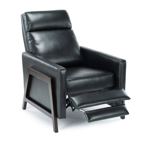 Madeline Mid-Century Modern Push Back Recliner Black Faux Leather