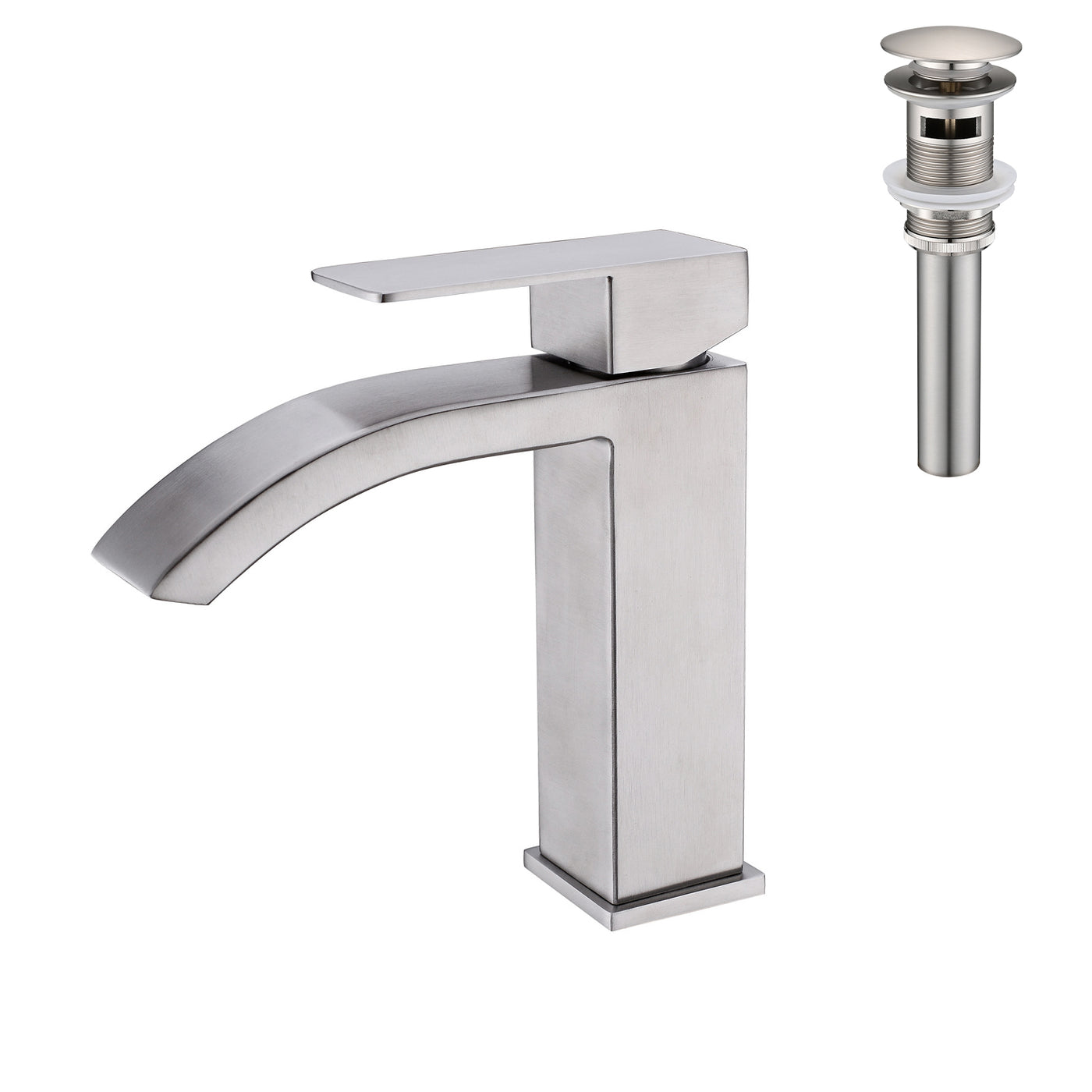 Waterfall Spout Single Handle Bathroom Sink Faucet Pop-Up Drain