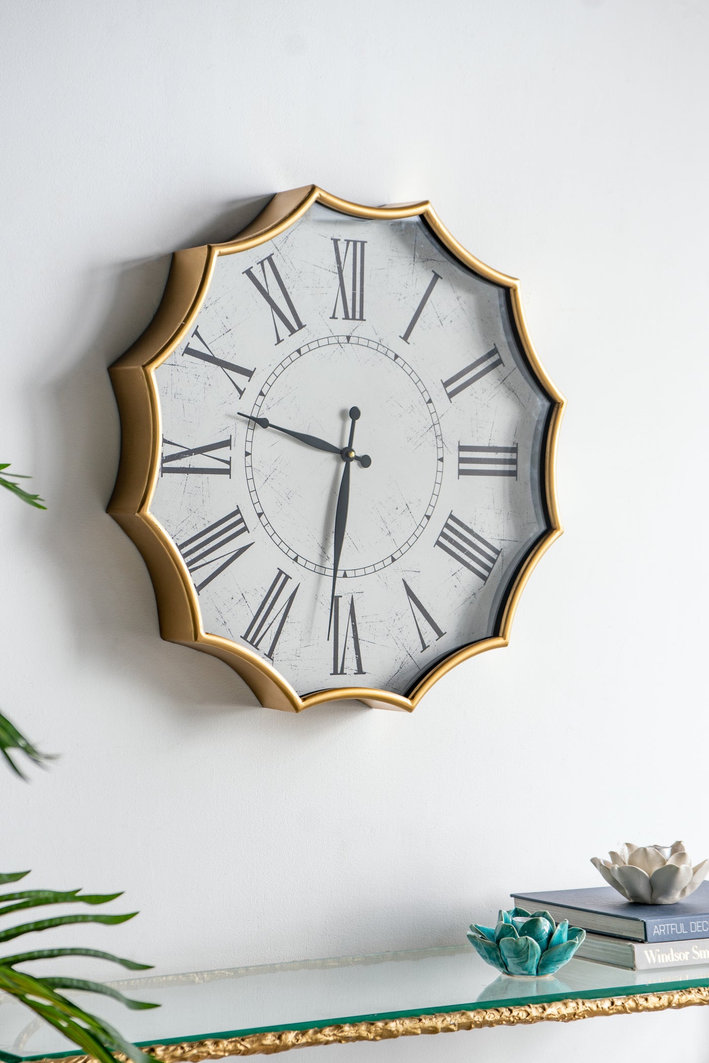 Vintage Roman Numeral Wall Clock Gold Trim 23.5 inch