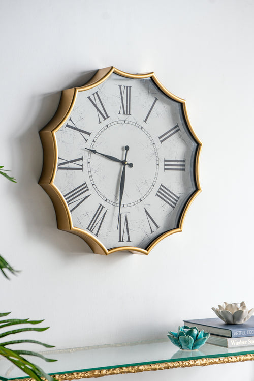 Vintage Roman Numeral Wall Clock Gold Trim 23.5 inch