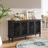 60" Antique Buffet Cabinet Solid Wood Brass Handles