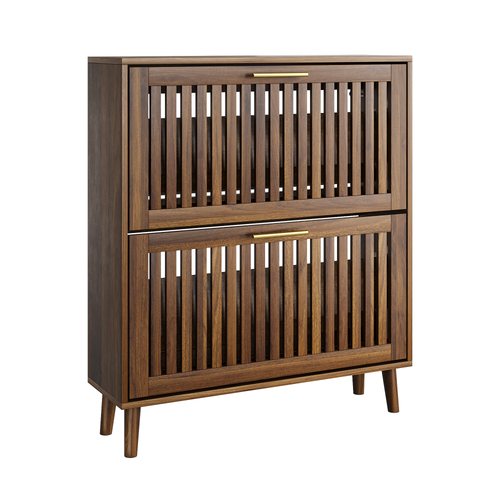Walnut Shoe Storage Cabinet 31.5" Flip Drawers Fence Design