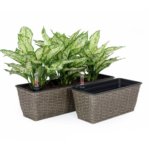 2-Pack Self-Watering Wicker Planter Rectangular Dark Gray