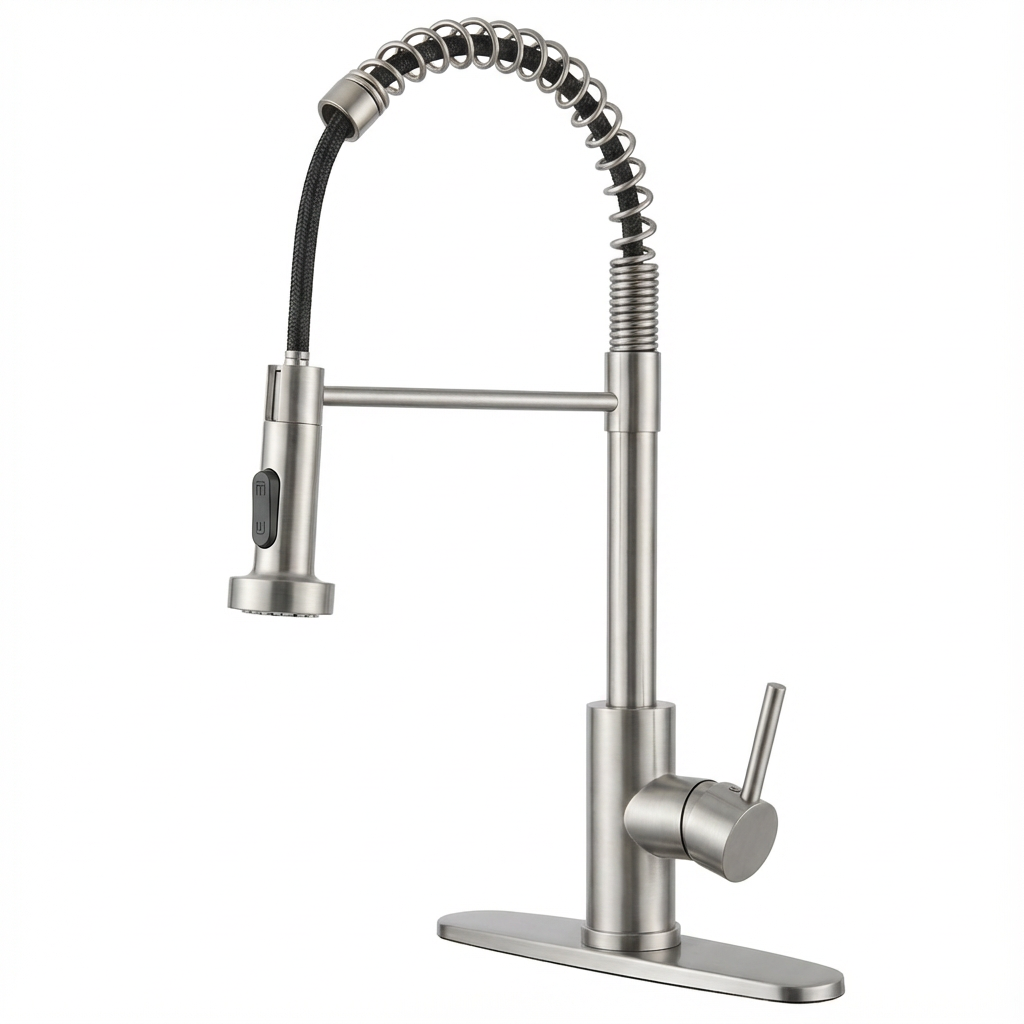 Industrial Pull Down Kitchen Faucet Brushed Nickel Stainless Steel