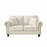 Loveseat Chenille Beige Rolled Arms Nailhead Trim 63 In 700 LB
