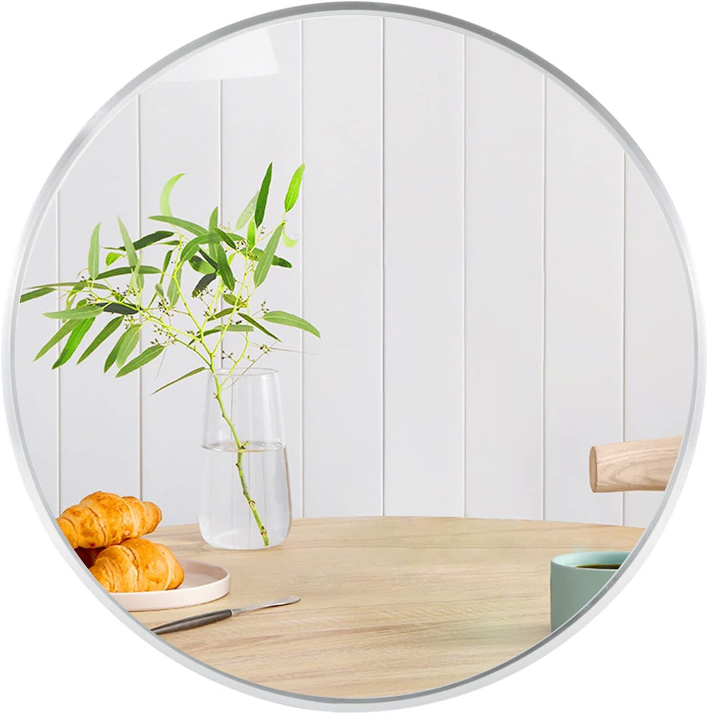 32 Inch Silver Metal Framed Round Wall Mirror