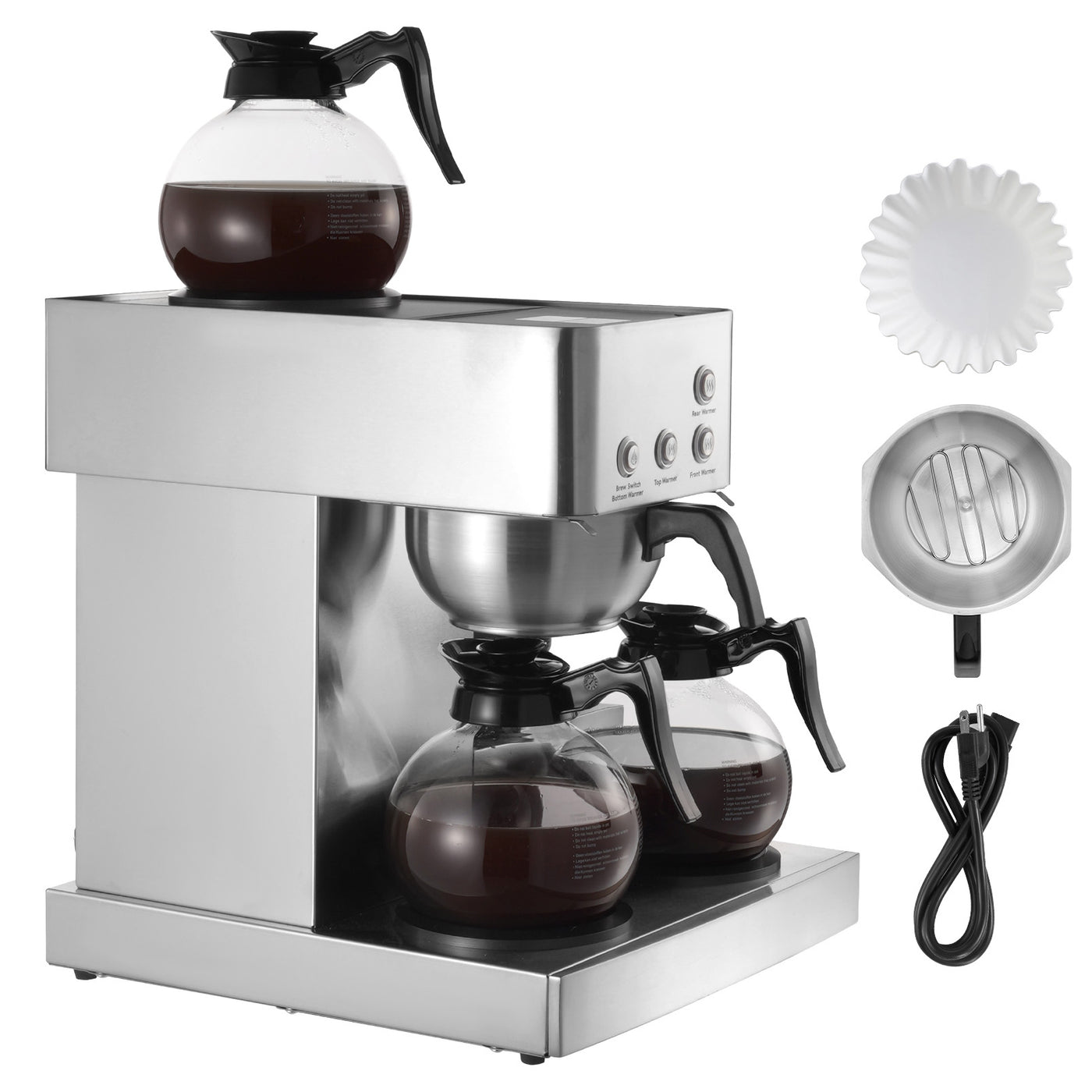 12 Cup Commercial Drip Coffee Maker with 4 Glass Carafes